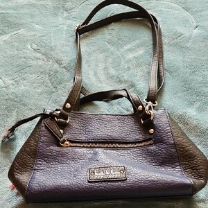 Elegant Black and Blue Shoulder Bag with Gold Accents